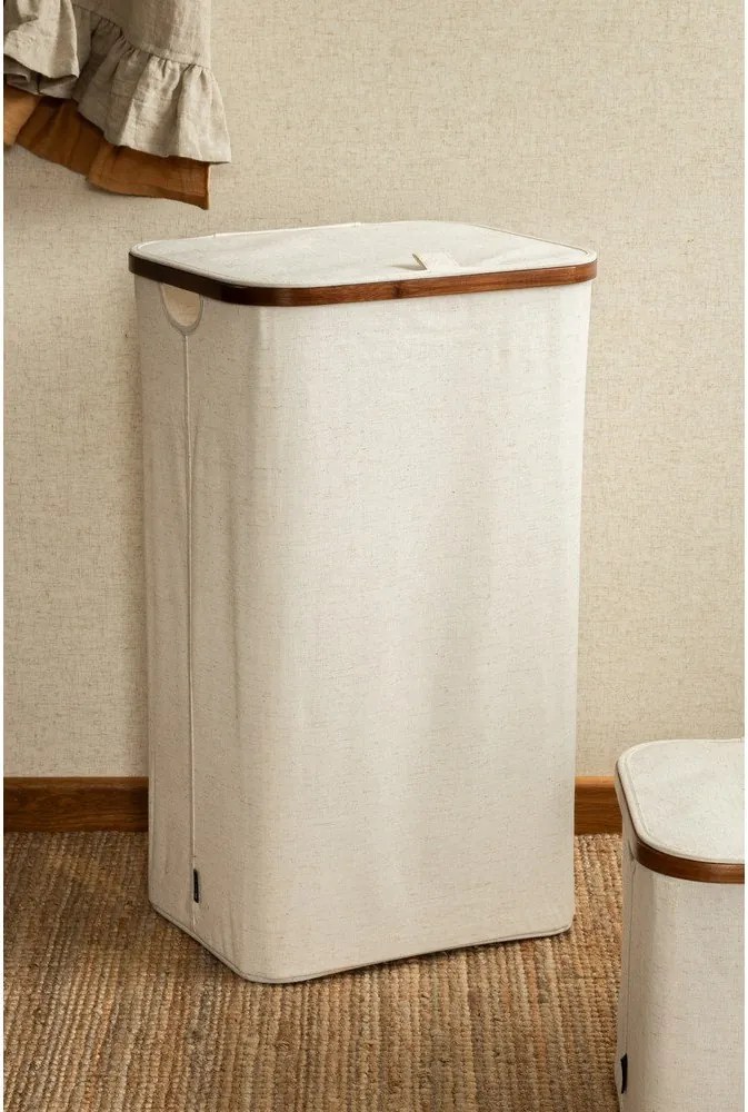 Kremowy tekstylny kosz na pranie Bamboo/Linen – Bigso