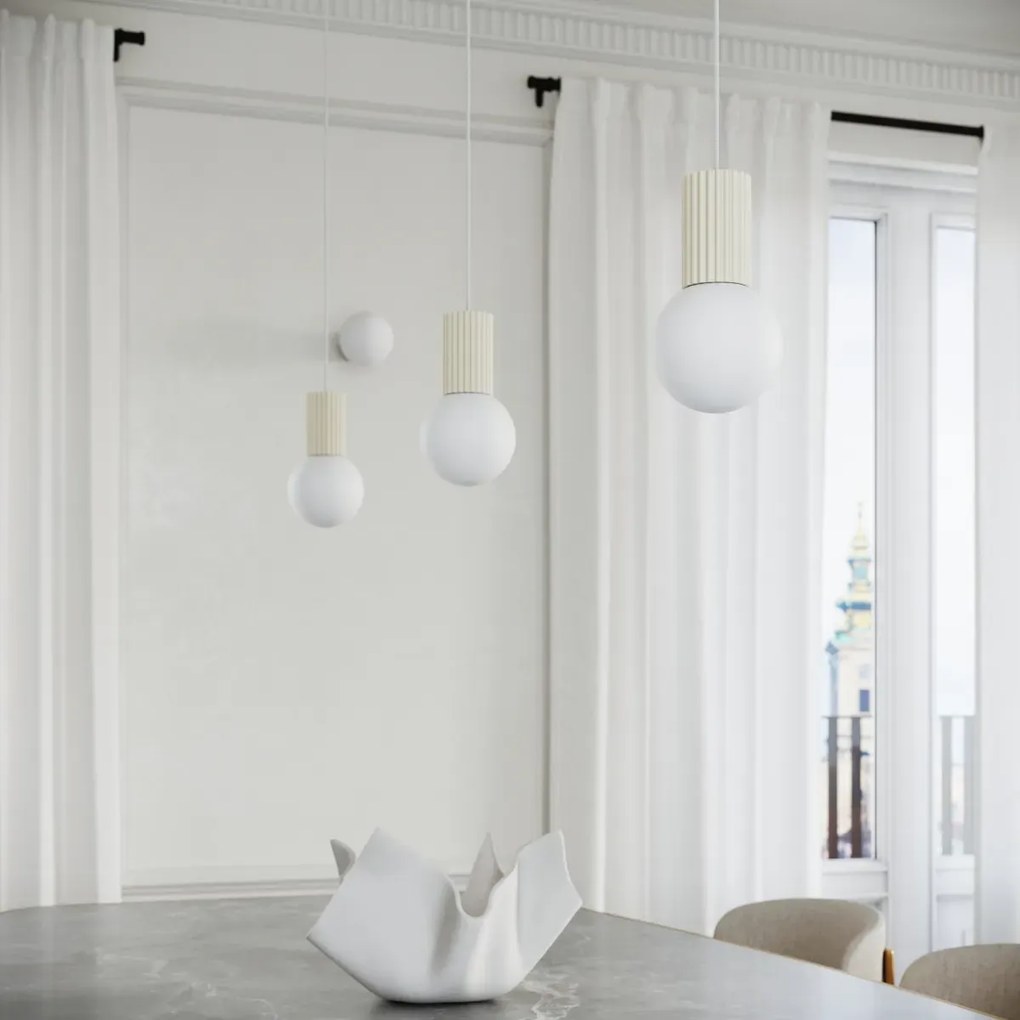 Lampa wisząca HALO 3P beżowa ryflowana SOLLUX  LIGHTING