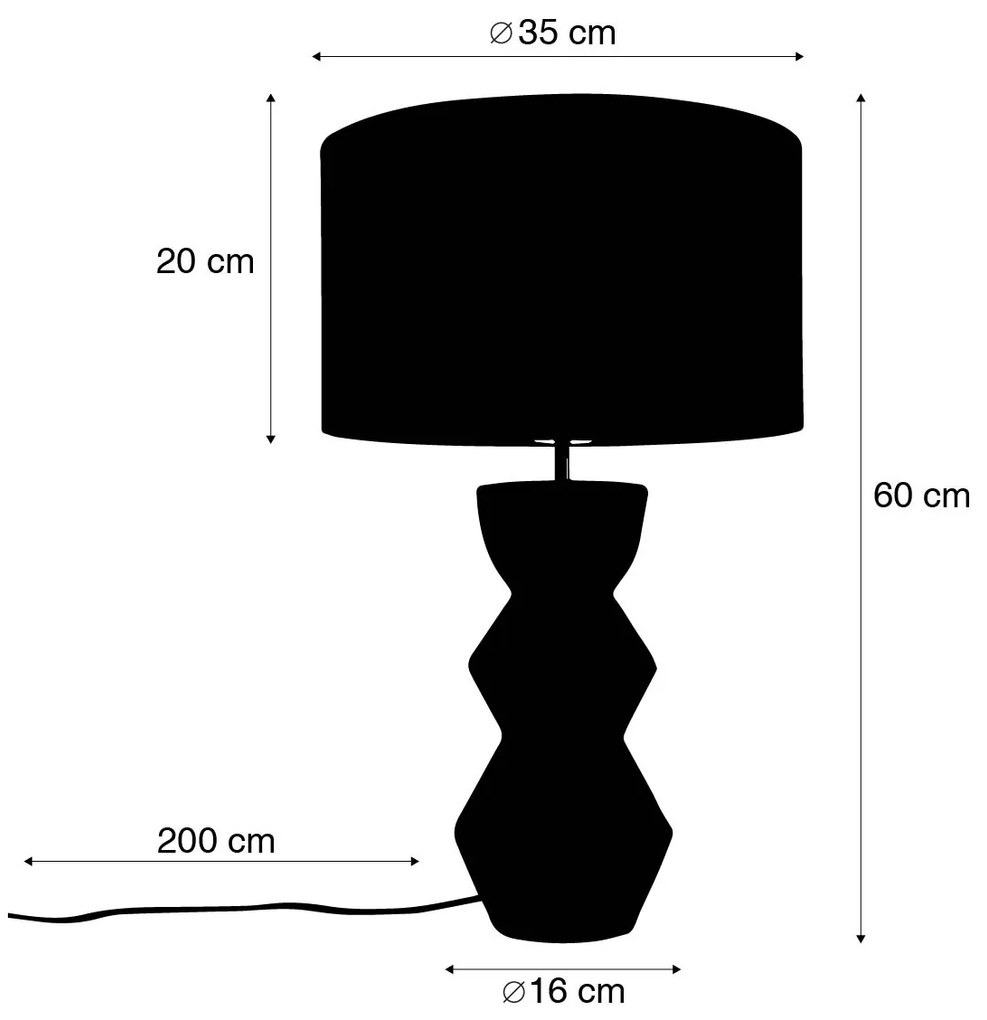 Designerska lampa stołowa czarna z abażurem z weluru czarnego ze złotem 35 cm - Alisia