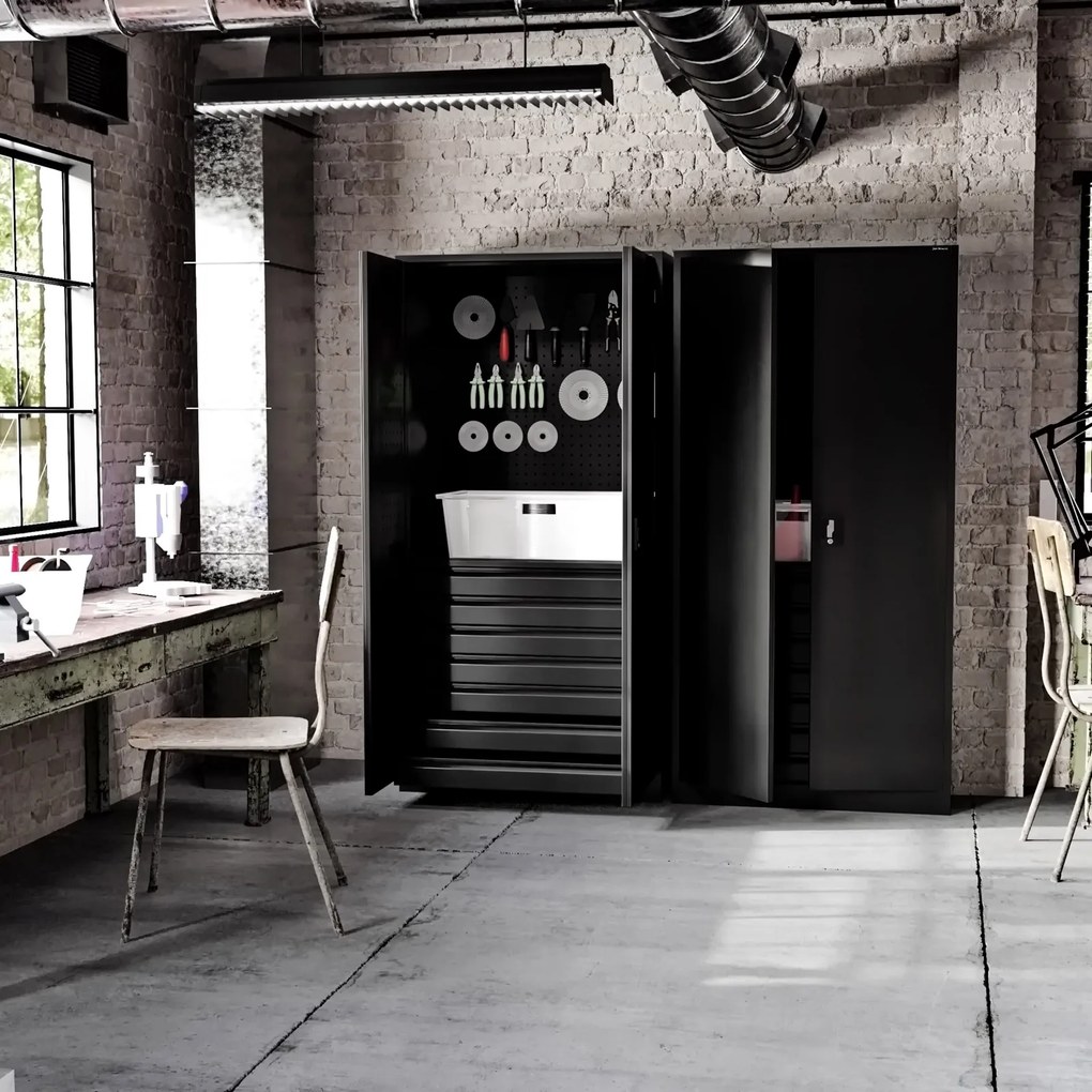 Szafa warsztatowa z szufladami Darek All Black 92x50x185 cm czarna