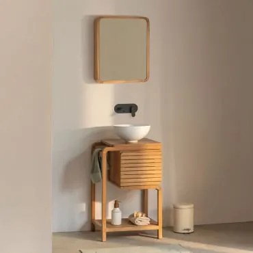 Zestaw Mebli Łazienkowych Bradley Z Drewna Tekowego Okrągły Biały Ceramiczny Ø30 Cm Calgari & Prostokątny Z Pojemnikiem - Sklum