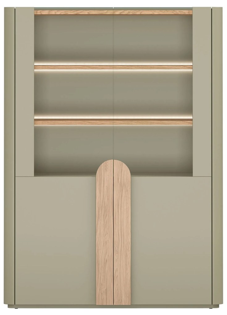 Witryna Amilio do salonu 100 cm - eukaliptus / dąb baltic dune / uchwyty dąb naturalny