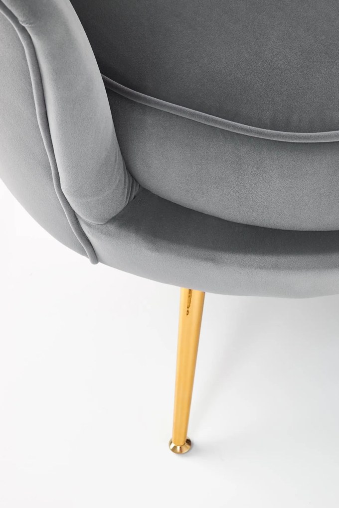 ALMA XL sofa popielaty, złoty 2-osobowa, velvet, muszla
