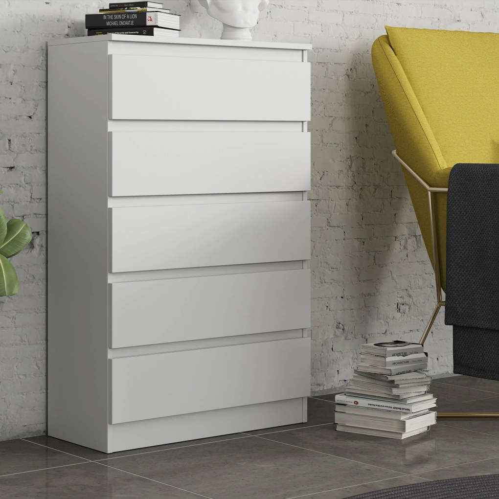 Komoda ADRIANO 70 cm do Salonu Sypialni 5 Szuflad Biały