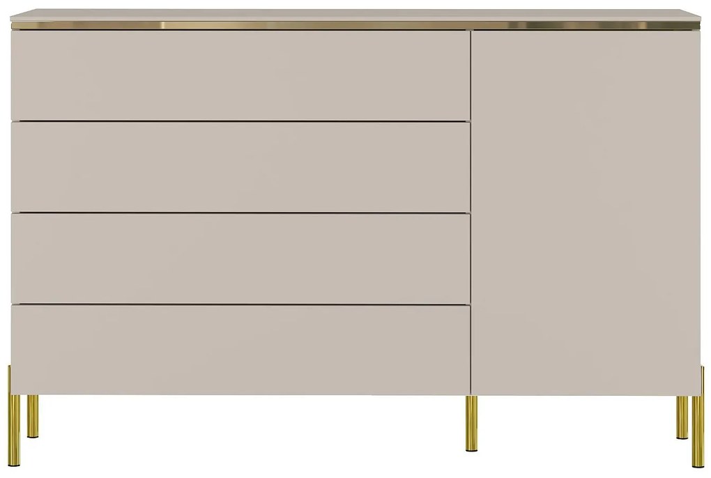 Komoda z 4 szufladami i 1 szafką - Beżowy i złoty - VUKIA marki Pascal Morabito