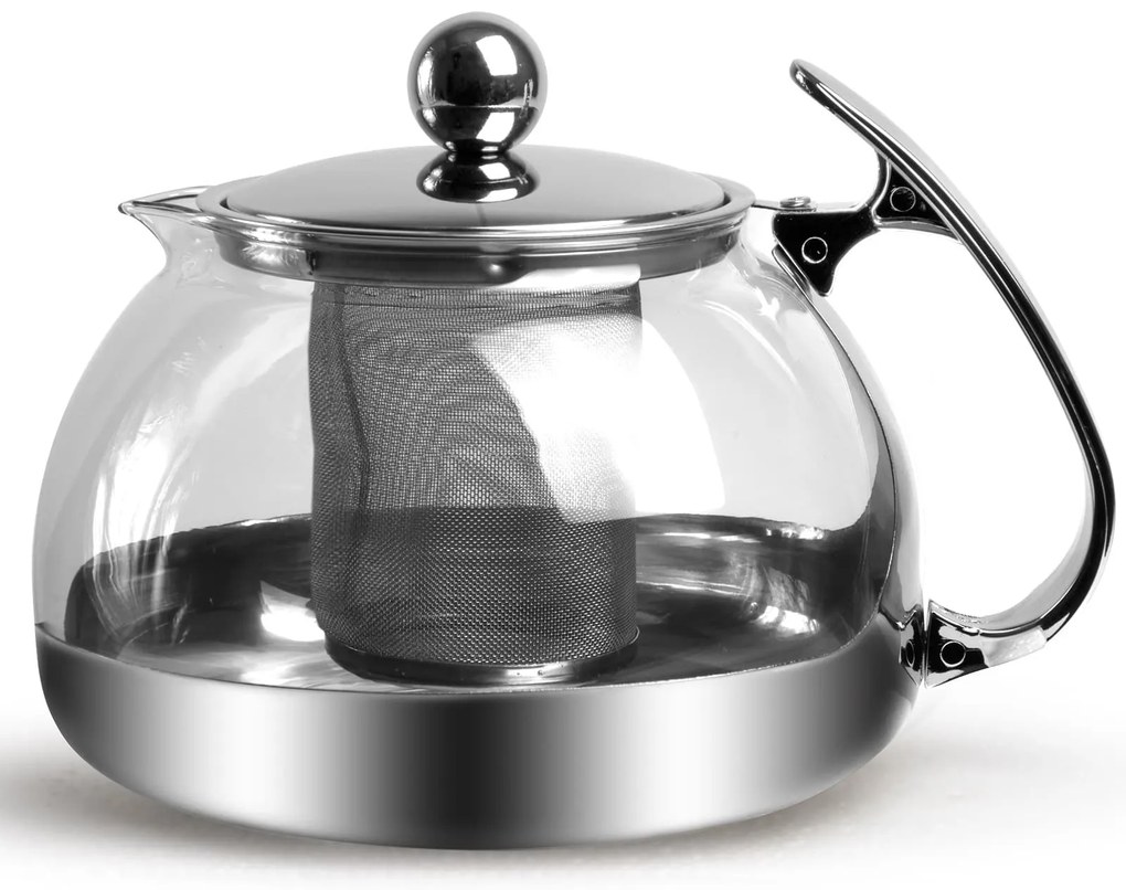 Monzana Zestaw do herbaty z sitkiem TEA 1,2L + 4 filiżanki, przezroczysty, srebrny