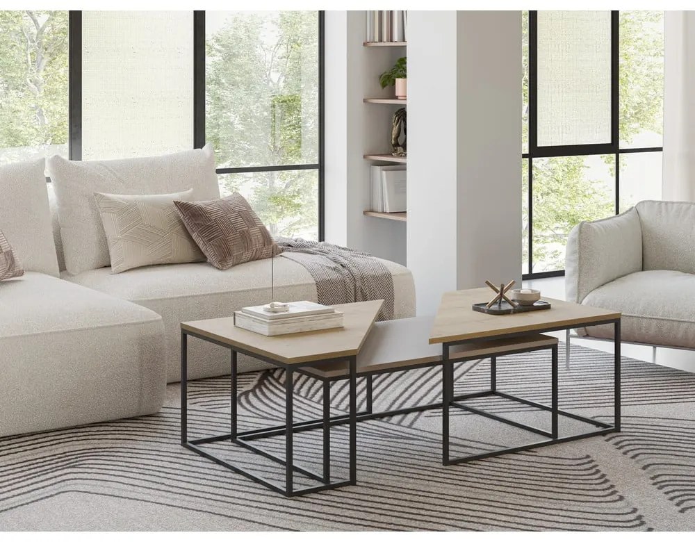 Stoliki z blatem w dekorze dębu zestaw 3 szt. 70x110 cm Titan – Marckeric