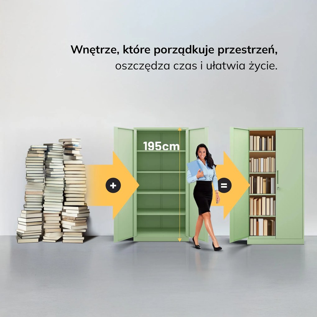 Szafa na dokumenty biurowa metalowa pastelowy zielony : Fresh Style JAN H 900 x 1950 x 400 mm