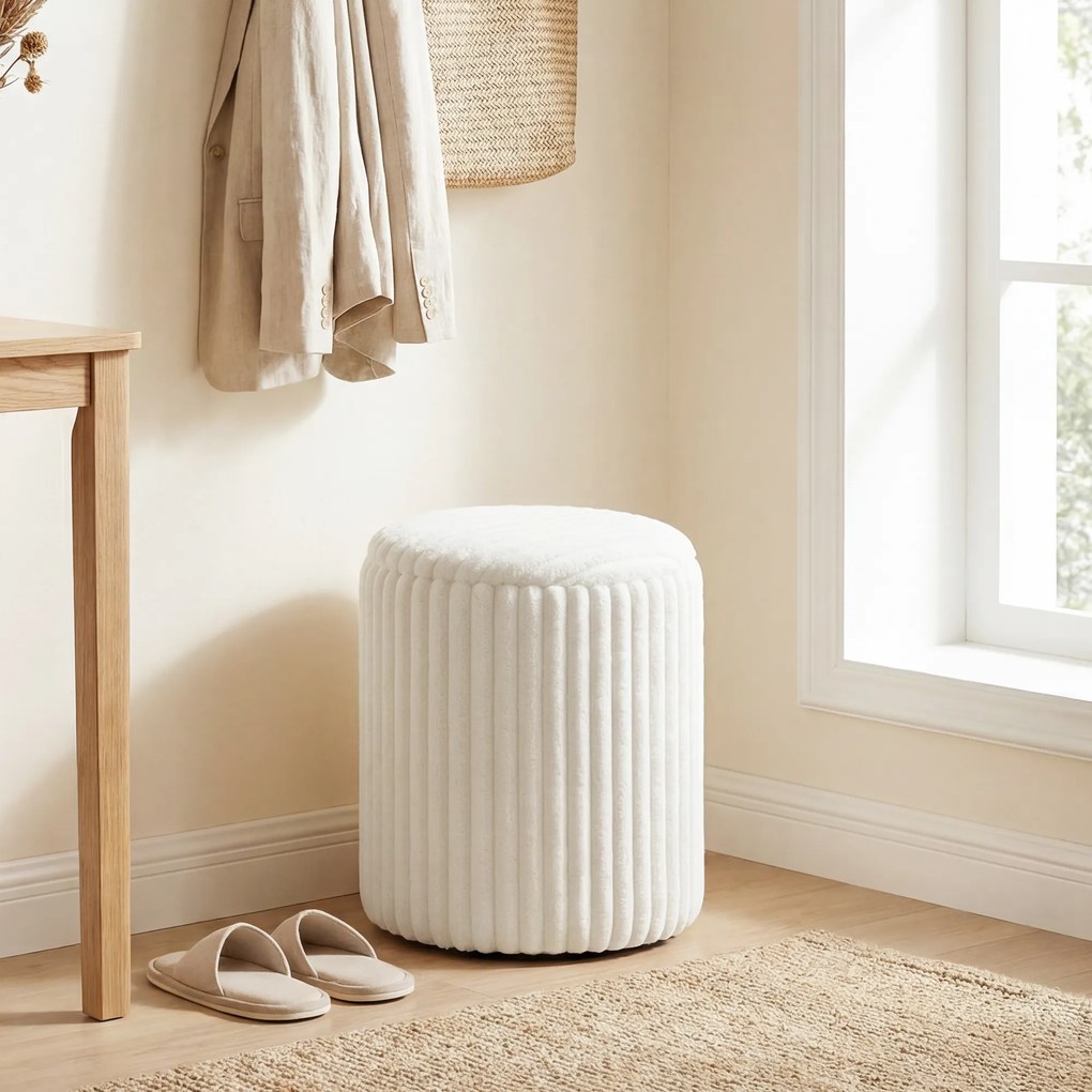 HOMCOM Taboret z odwracalną pokrywą, nowoczesny sztruksowy taboret do salonu i sypialni, biały | Aosom PL