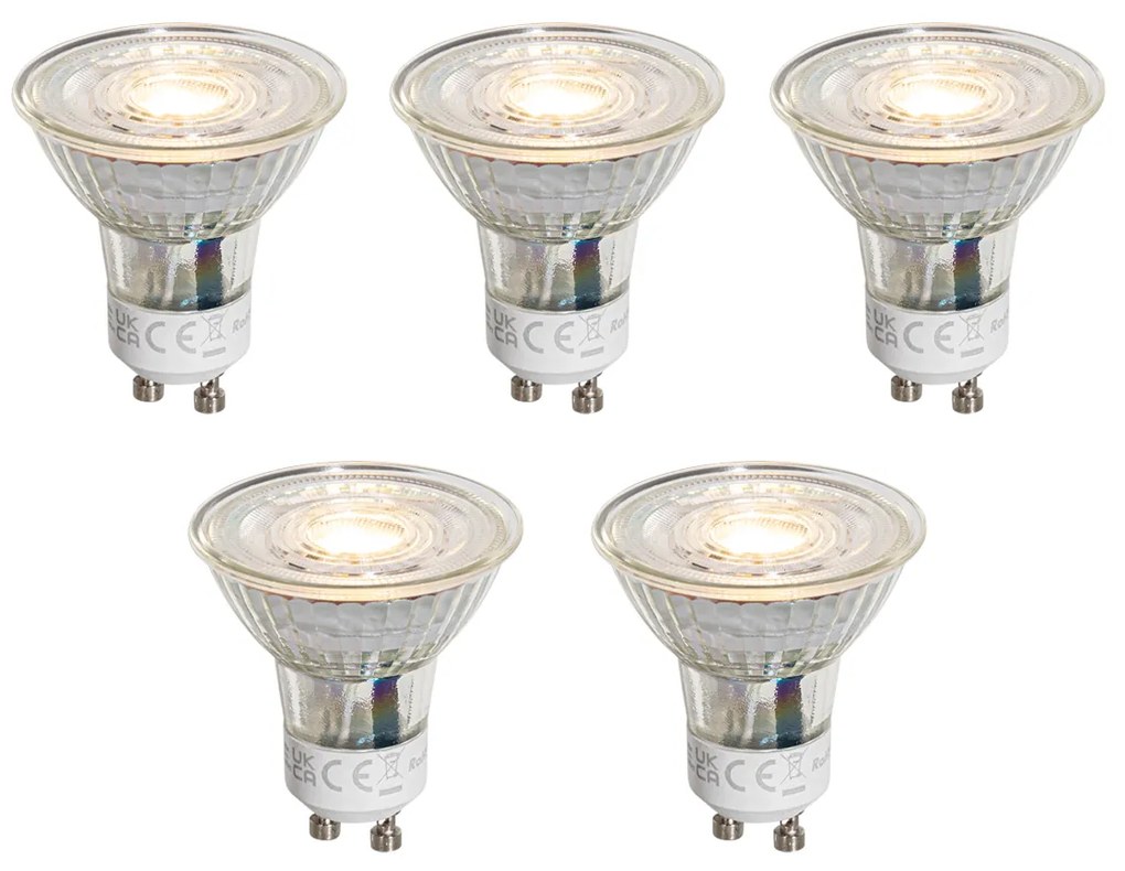 Zestaw 5 ściemnialnych przezroczystych żarówek LED GU10 50mm 4.9W 500 lm 2700K