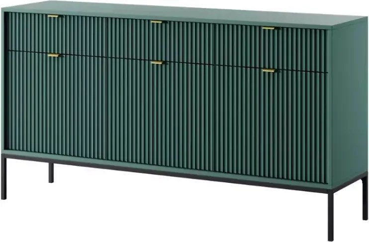 Cubero komoda 3 szuflady 154 cm nowoczesna ryflowany front metalowe nóżki