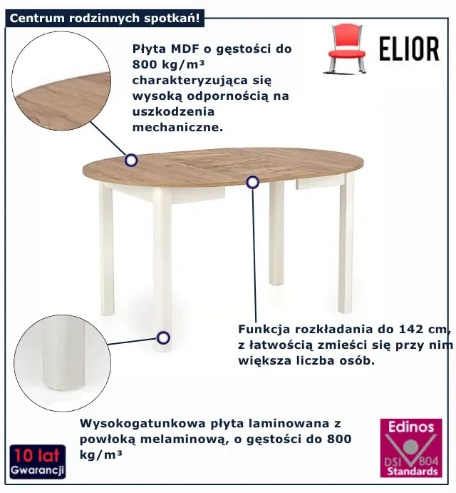 Okrągły rozkładany stół dąb craft + biały A5-B70