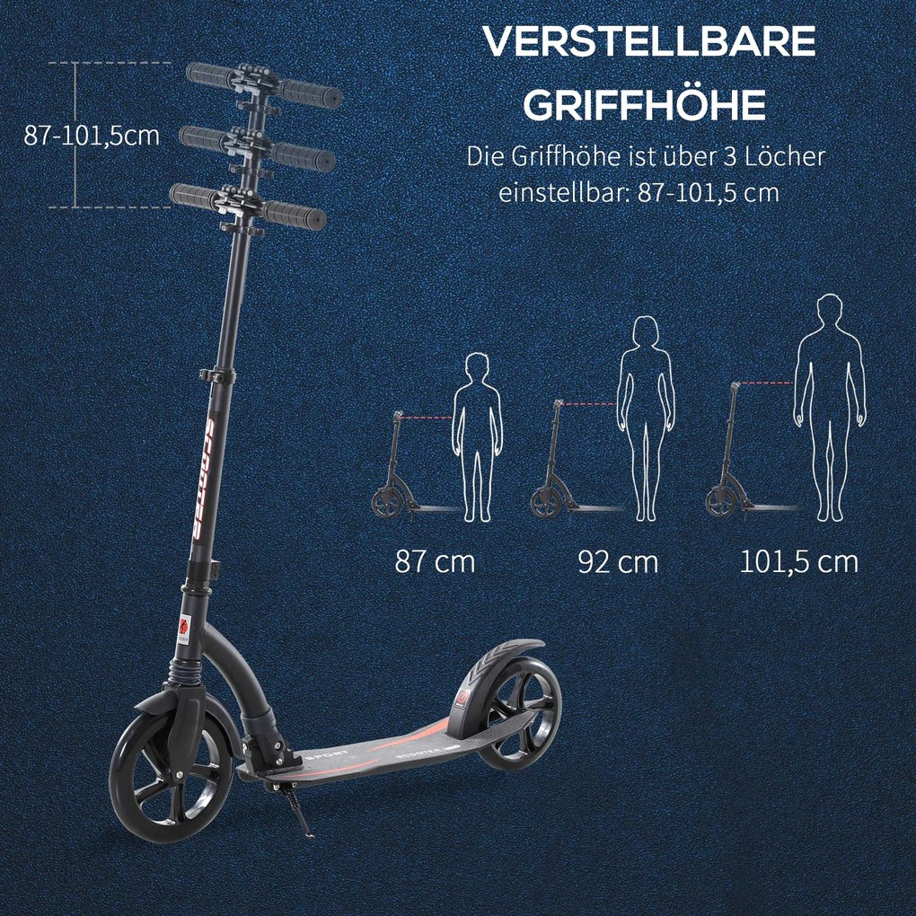 Homcom Hulajnoga Dziecięca Regulowana z Amortyzacją Czarna Aluminiowa | Aosom PL