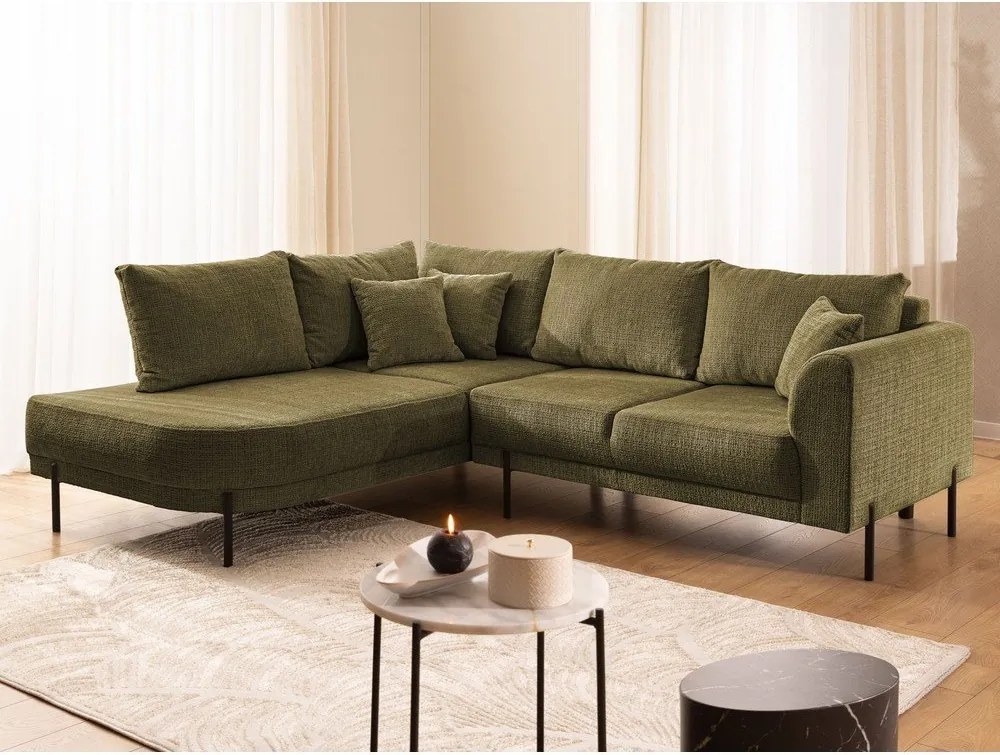 Zielony narożnik z tkaniny szenilowej (lewostronny/w kształcie litery L) Mauris – Ropez