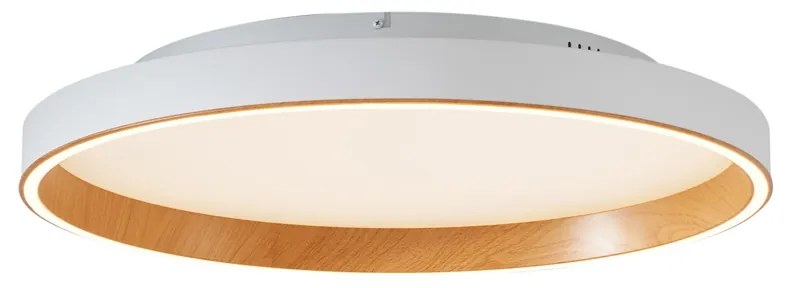 Designerska lampa sufitowa biała z drewnem 60 cm z wbudowaną diodą LED i 3-stopniowym przełącznikiem - IngoDesignerski Oswietlenie wewnetrzne
