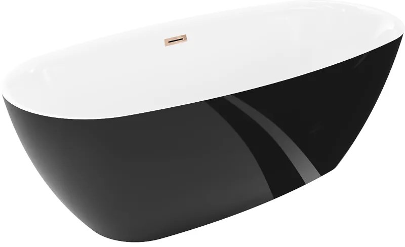 Mexen Luvo Slim wanna wolnostojąca 170 x 75 cm, biała/czarna, przelew różowe złoto - 52801707575-60