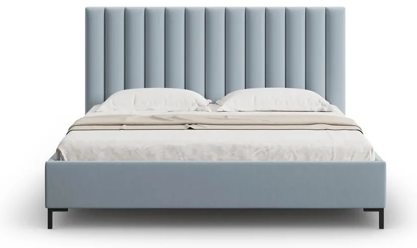 Jasnoniebieskie tapicerowane łóżko dwuosobowe ze schowkiem i stelażem 140x200 cm Casey – Mazzini Beds