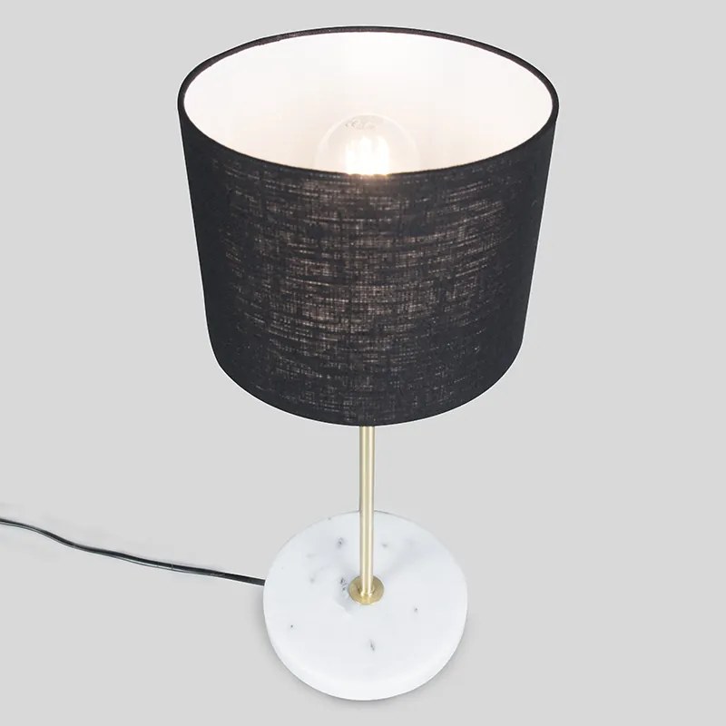 Lampa stołowa mosiądz z czarnym kloszem 20 cm - Kaso Rustykalny / Vintage Oswietlenie wewnetrzne