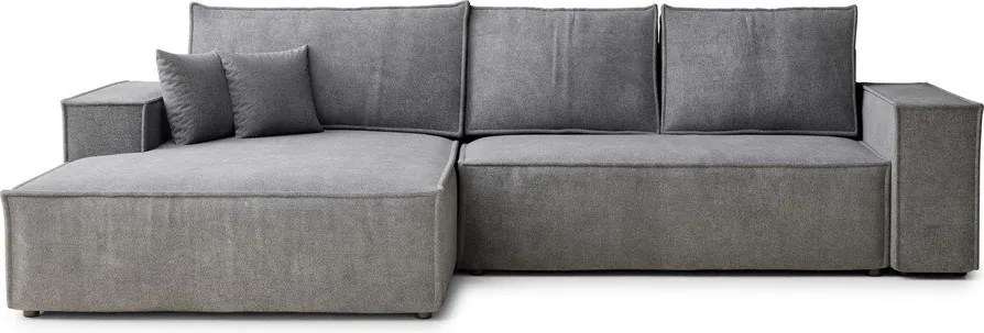Szary rozkładany narożnik ze schowkiem z tkaniny szenilowej (lewostronny/z szezlongiem) Maze – Maison de Rêve