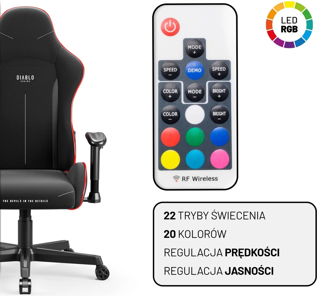 Fotel gamingowy z oświetleniem LED na pilot Diablo X-Starter czarny