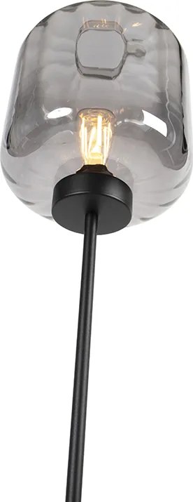 Designerska lampa podłogowa czarna z przydymionym szkłem - Qara