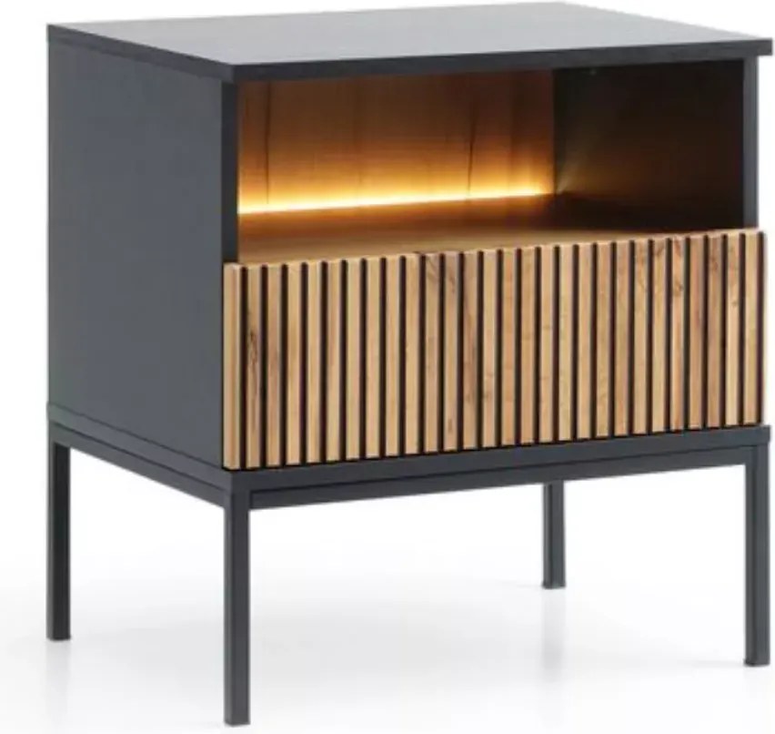 Stolik nocny Shark 54 cm nowoczesny ryflowany MDF szafka nocna do sypialni elegancka z ABS