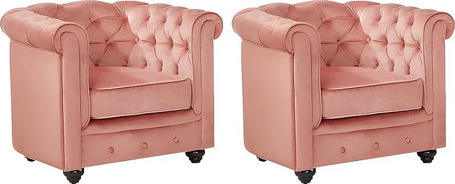 Komplet 2 foteli CHESTERFIELD - Pasteloworóżowy welur