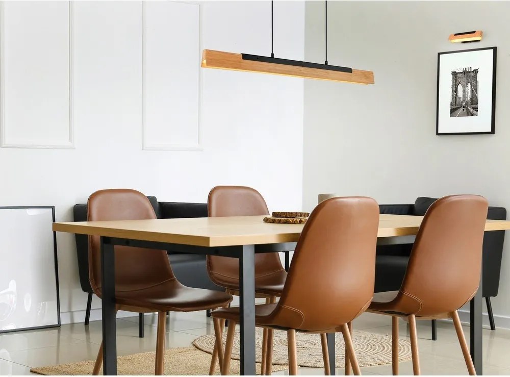 Lampa wisząca LED w kolorze matowej czerni z drewnianym kloszem Kerala – Trio