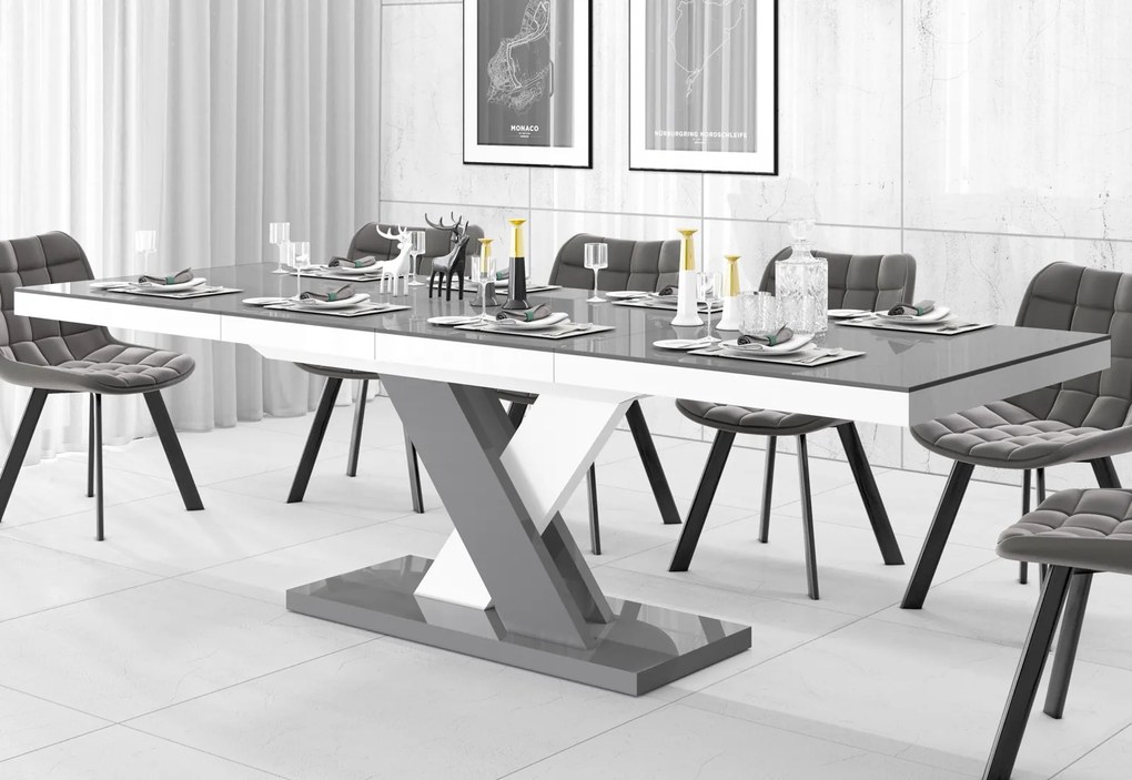 Nowoczesny stół z szarym blatem na szaro-białej nodze Xenon Lux połysk