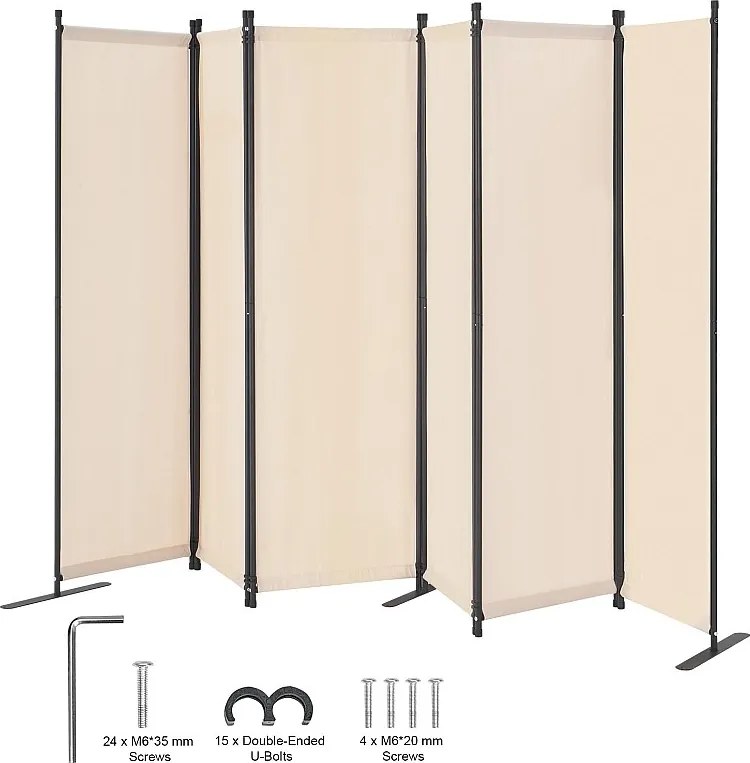 Ściana Działowa SucceBuy Room Divider, 6 Panel Folding Partition, Portable Room Divider, Freestanding for Office, Beige Fabric