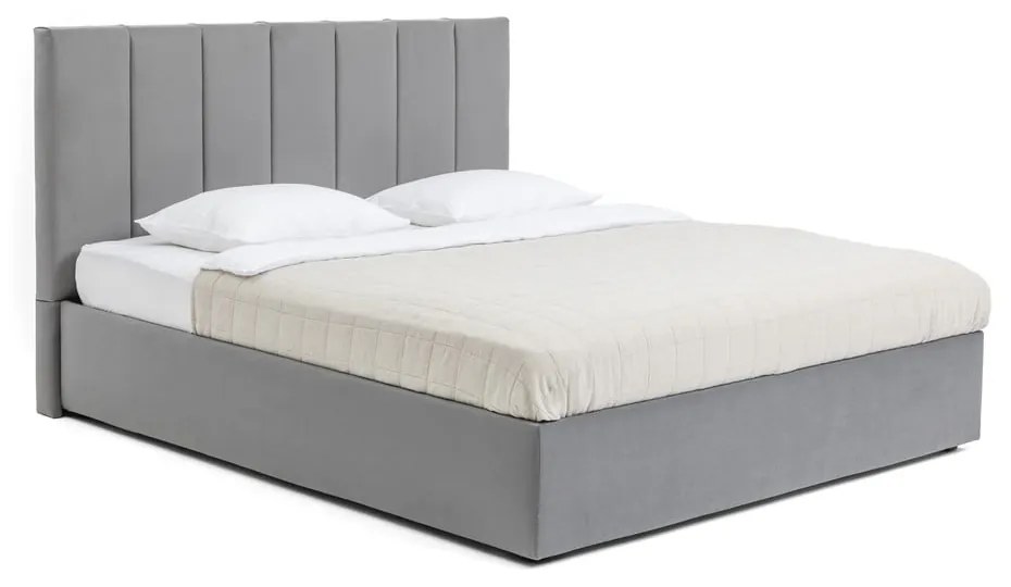 Szare tapicerowane łóżko dwuosobowe ze schowkiem z materacem i stelażem 160x200 cm Thessa Bold Line – Bonami Selection