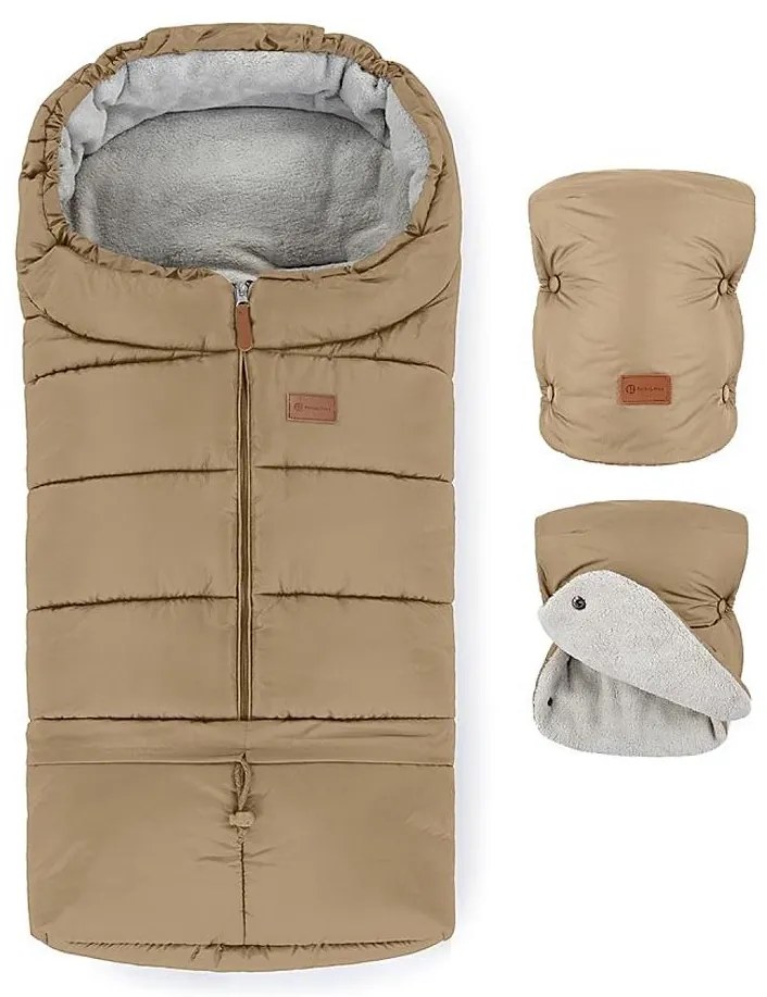 PETITE&MARS - Zestaw śpiwór 3w1 JIBOT + mufki do wózka brązowy