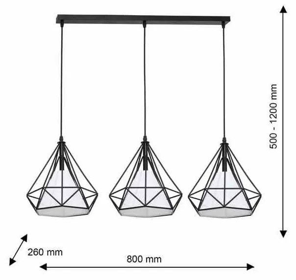 Lampa Wisząca Metalowa Loftowa TRIANGOLO 3xE27