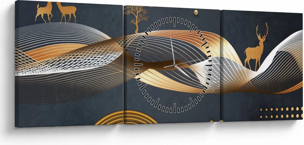 Obraz - Grafika z jeleniem (z zegarem) (90x30 cm)