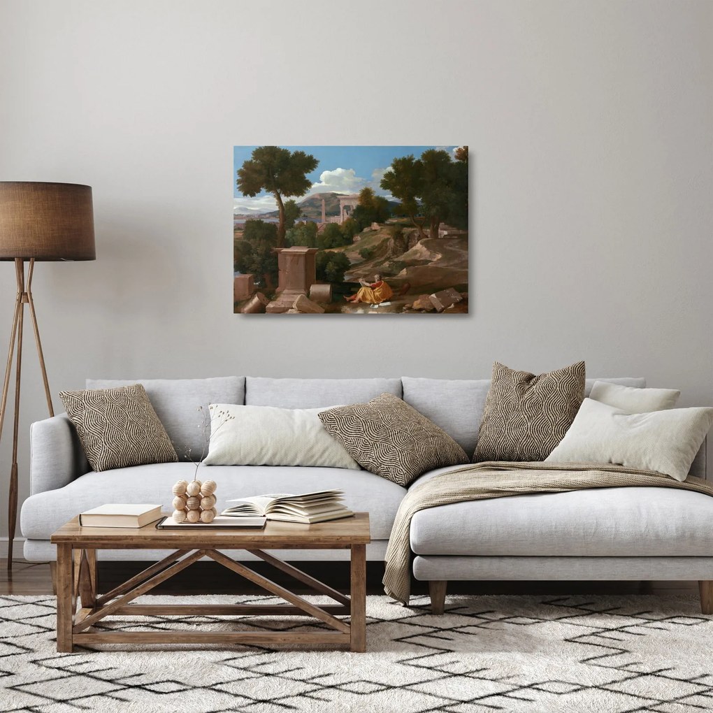 Obraz na szkle - Nicolas Poussin, Landscape with Saint John on Patmos, reprodukcje (70x50 cm)