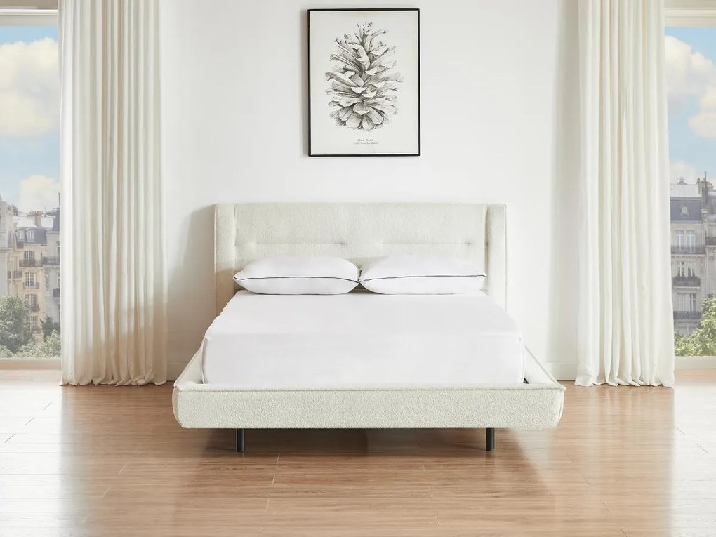 Łóżko 160 x 200 cm - Tkanina z bukli - Beżowy + Materac - ISYDE