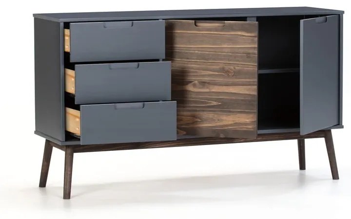 Antracytowa/ciemnobrązowa niska komoda z litego drewna sosnowego 140x80 cm Nussa – Marckeric