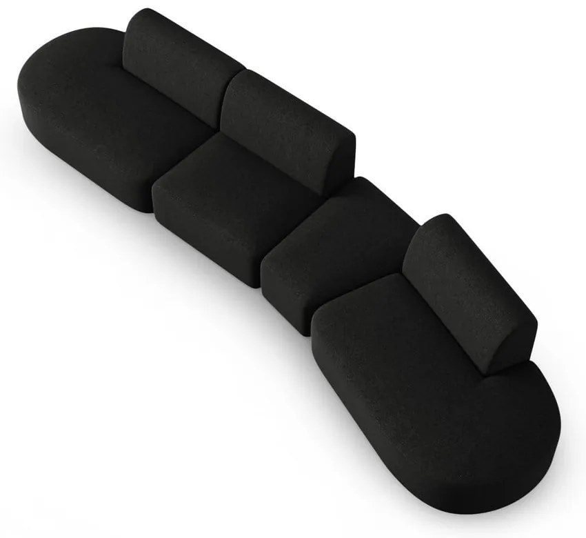 Czarna sofa z tkaniny szenilowej prawostronna 428 cm Paolo – Milo Casa