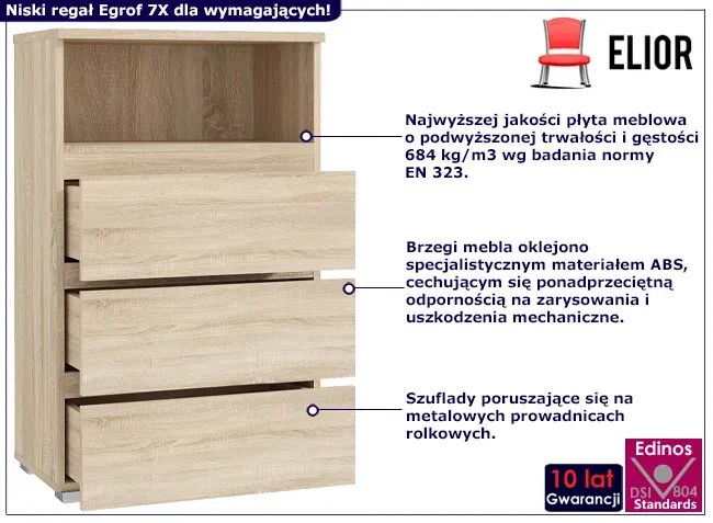 Niski regał z 3 szufladami i półką dąb sonoma - Elsinor 7X