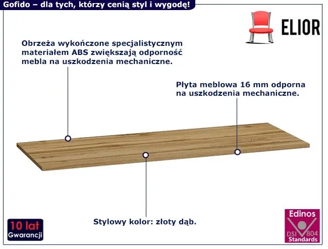 Blat łazienkowy pod umywalkę 120 cm złoty dąb - Olia 7X