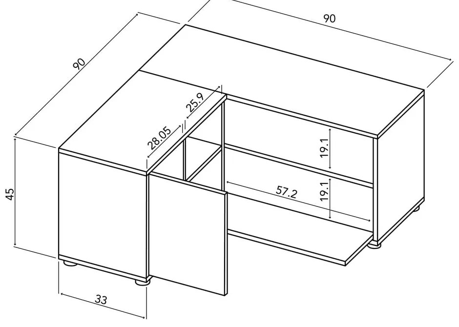 Czarna szafka pod TV w dekorze dębu 90x45 cm Angle – TemaHome