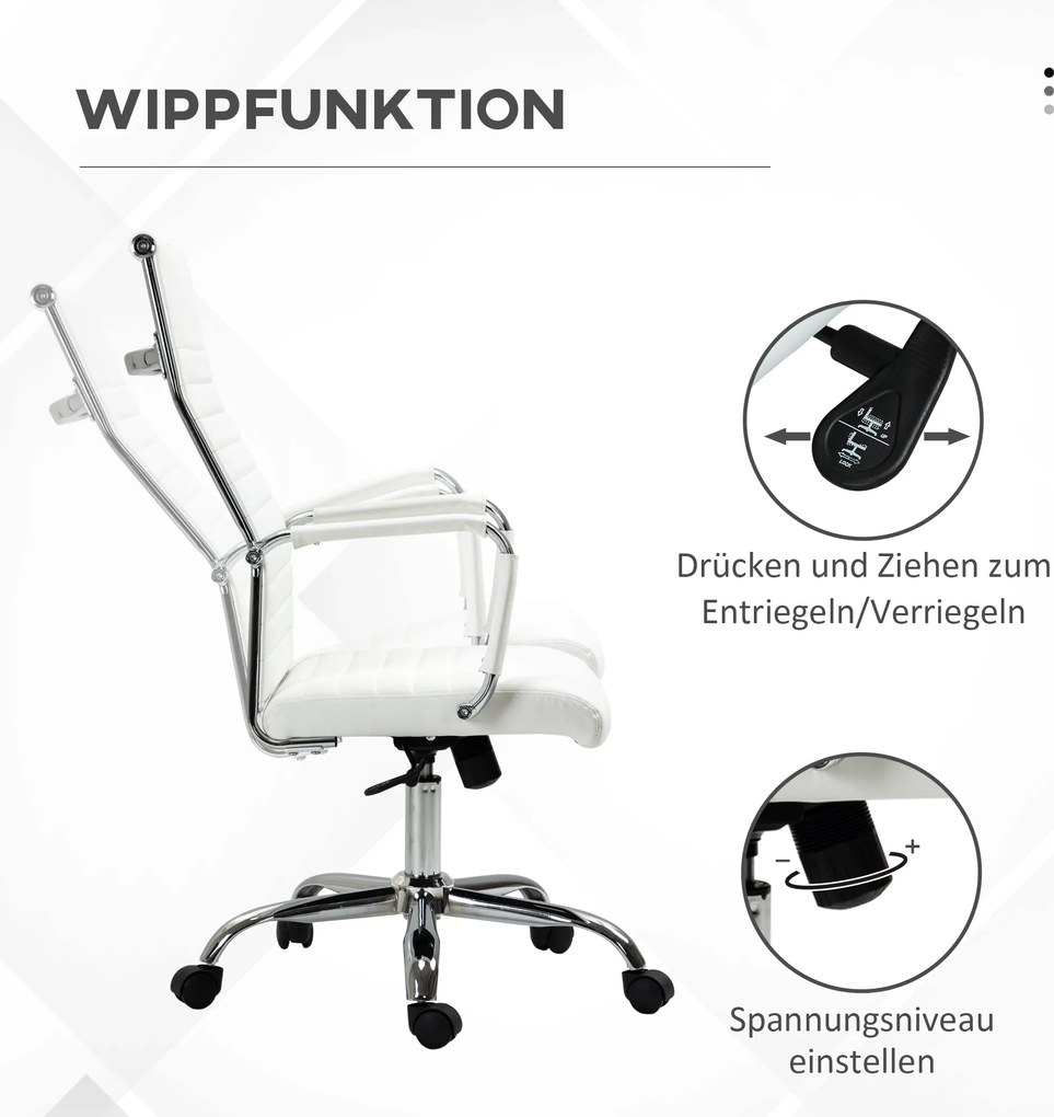 Vinsetto Fotel biurowy obrotowy regulacja wysokości skóra PU biały 54x62x114cm | Aosom PL