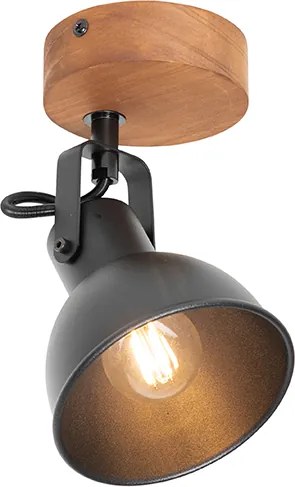 Industrialny reflektor czarny z drewnem, regulowany - Tommy