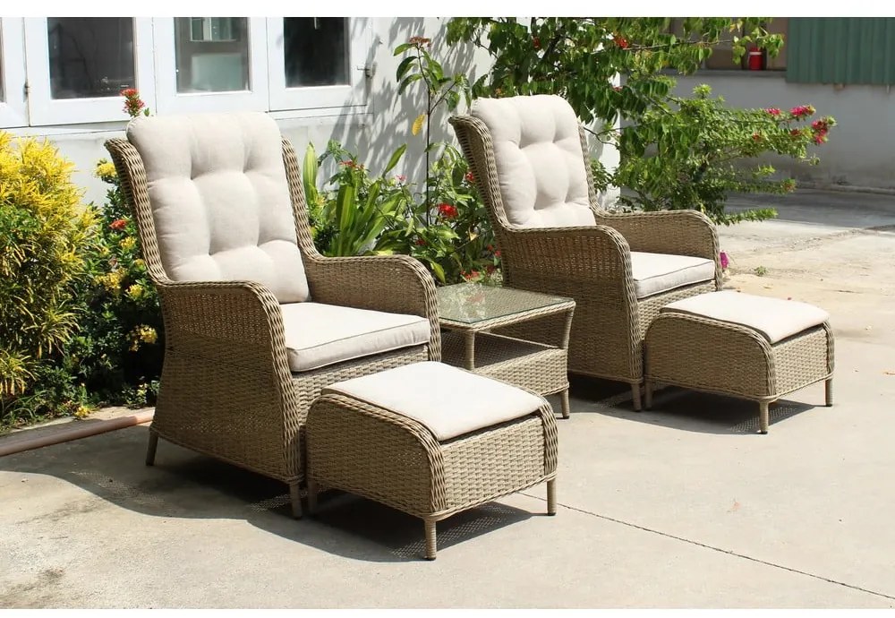 Jasnobrązowy zestaw mebli ogrodowych z imitacji rattanu dla 2 osób Valencia – Garden Pleasure