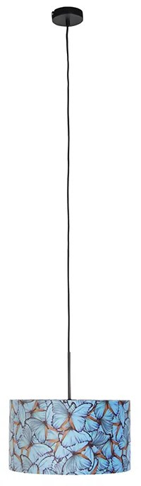 Lampa wisząca z abażurem z aksamitu z motywem motyli w kolorze złotym 35 cm - Combi klasyczny/Antyczny Oswietlenie wewnetrzne