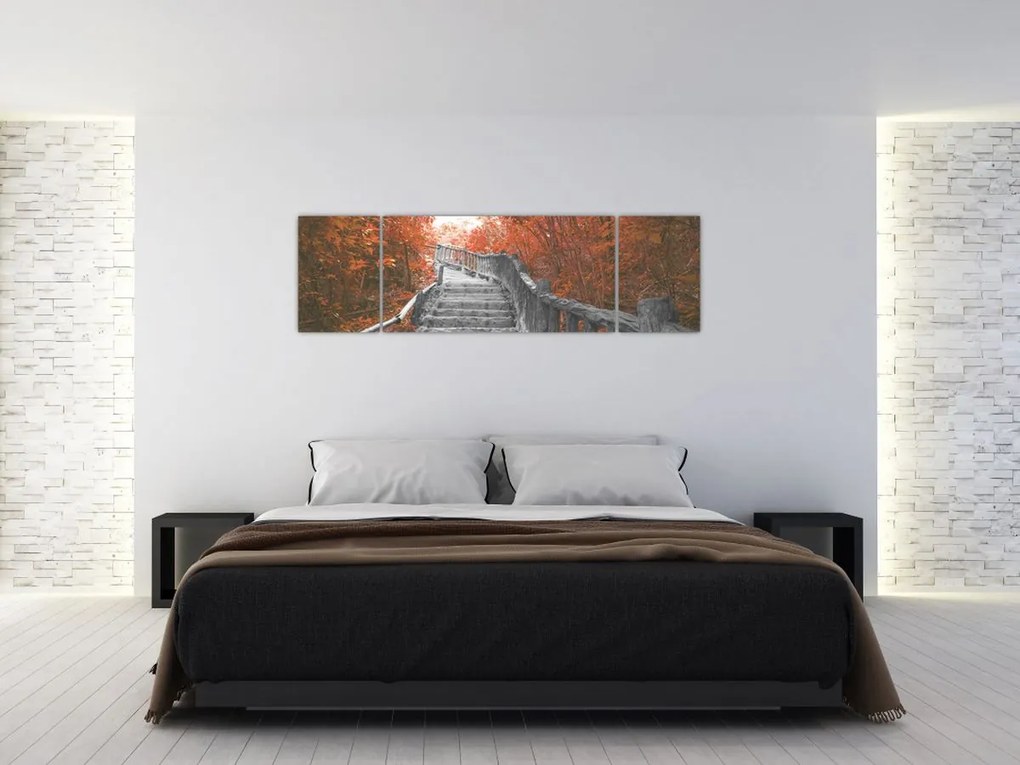 Obraz - Schody w naturze, pomarańczowy (170x50 cm)
