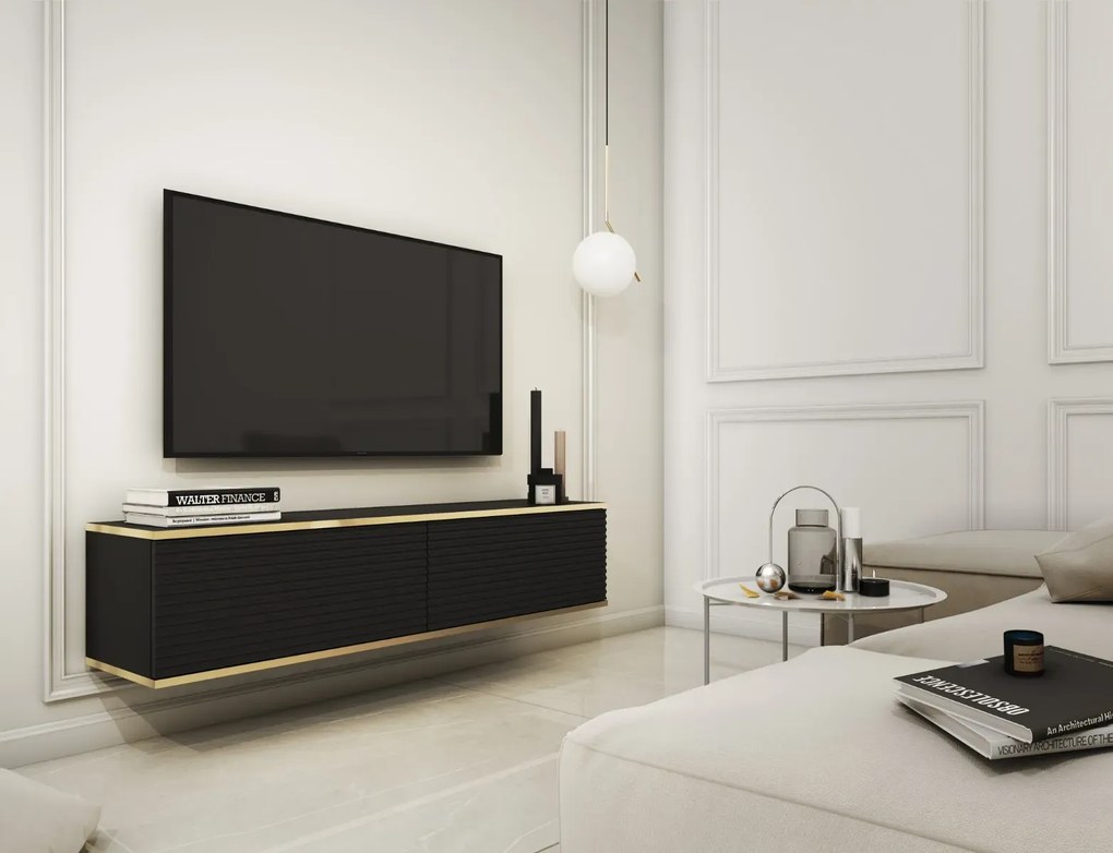 Szafka RTV KARL 3D 135cm wisząca/stojąca czarny mat PIASKI Meble
