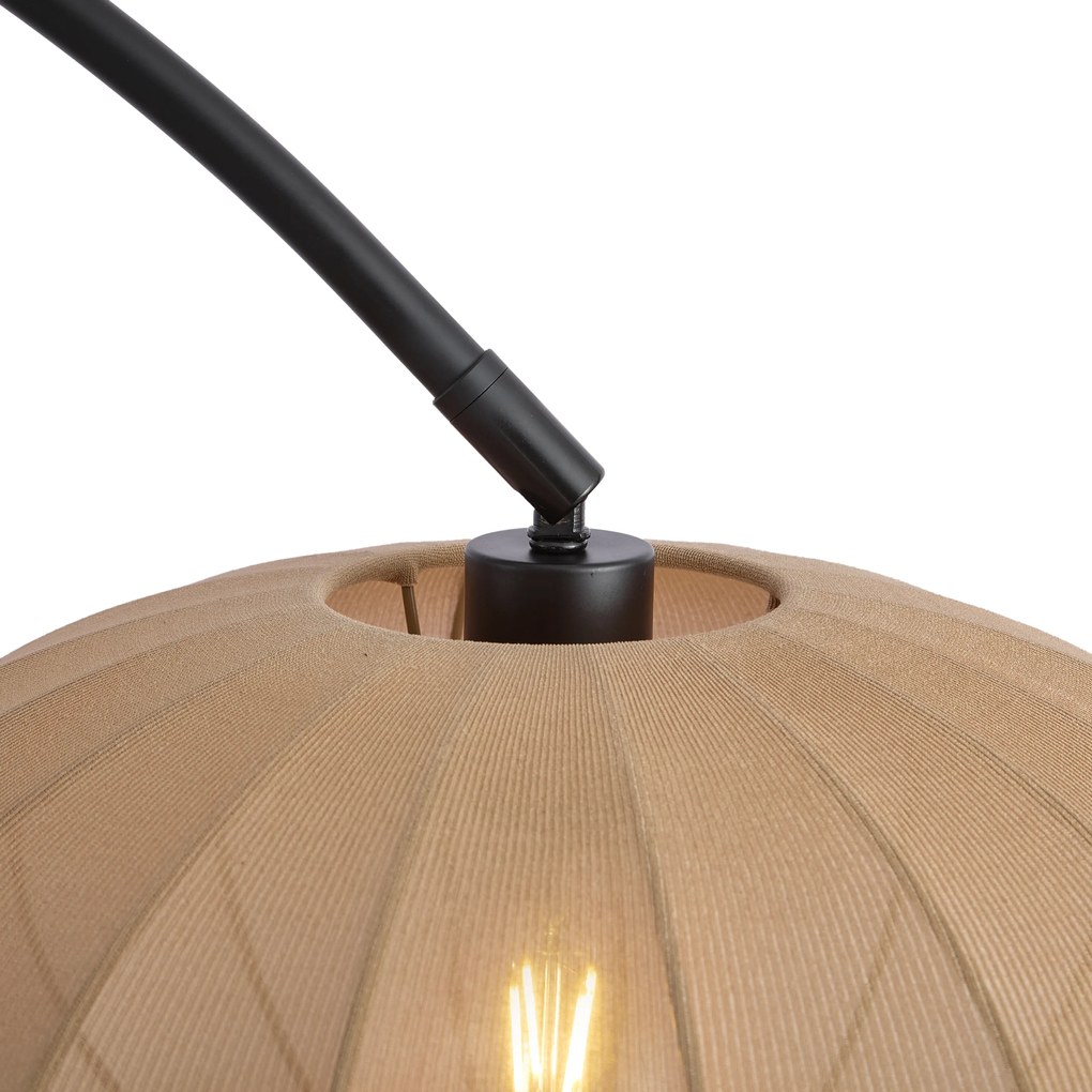 Lampa łukowa Japandi czarna z brązowym kloszem - Bida