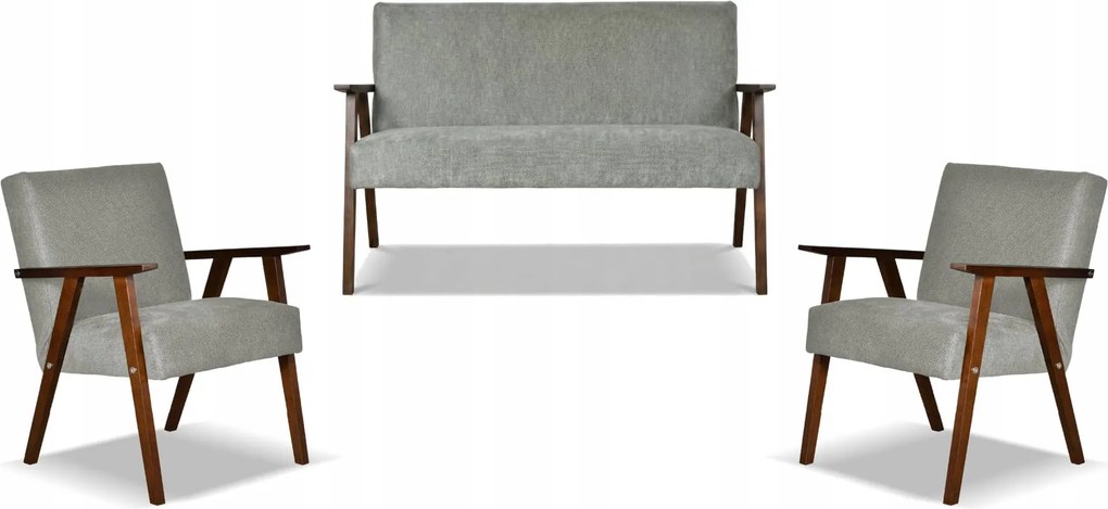 Zestaw mebli PRL retro SOLER sofa fotele Family Meble c. szary welur Angel