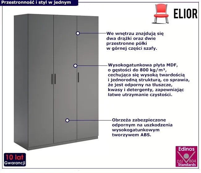 Szara trzydrzwiowa szafa uchylna Derioz 4X